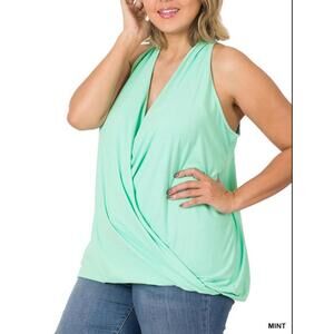 #1482 Zenana Plus Mint NWOT Brushed DTY Surplice Halter Top Sizes 1X-3X